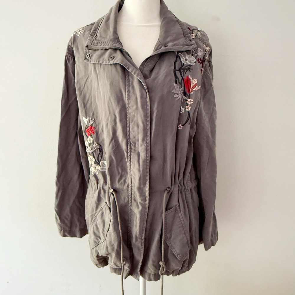 Max Jeans Y2K Floral Embroidered Utility Jacket Women Large Boho Military Anorak